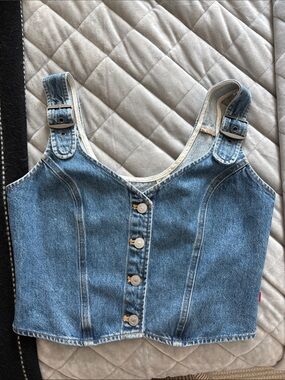 Levi's Blue Denim Button-Up Cropped Vest